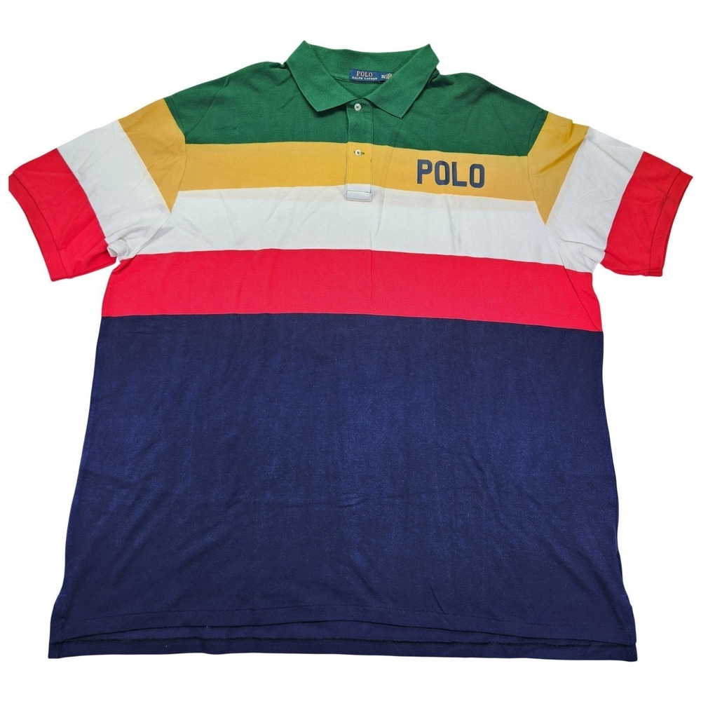 Polo Ralph Lauren Color Block Rugby Shirt 4XLT Green Yellow White‎ Red Blue Logo